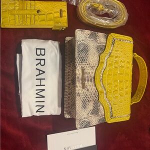 Brahmin Yellow and Cream Croc-Embossed Women's Bag